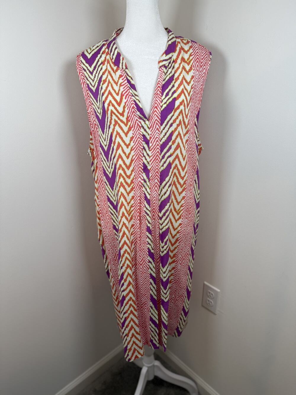 Natori Women's Printed 100% Rayon Sleeveless V Neck Dress/Cover Up Size XL Beach